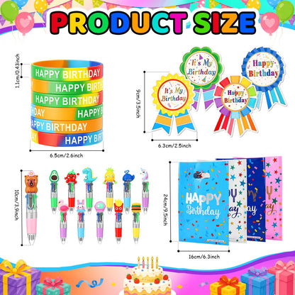Marspark 48 Pcs Birthday Gifts Party Favors Set Goodie Bag with Multicolor Pen Badge Sticker Silicone Wristband Birthday Gifts Reward from Teacher for Happy Fete Day Party Supplies