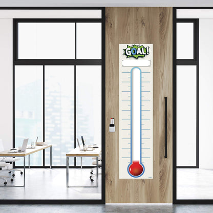 Fundraising Thermometer Chart Goal Tracker Decal - 48"x12" - Dry Erase Goal Setting Wall Poster Thermometer - Removable Giant Sales Goal Vinyl Sticker (Blue)
