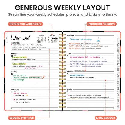 Planner 2026-2027, Academic Year Weekly and Monthly Calender Planner, from Jul 2026 - Jun 2027, Spiral Bound School Planning Book, Perfect for Teacher, Student, Women & Men, A5 (6.3" x 8.5"), Midnight Poppies