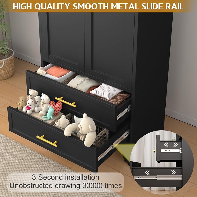 GAIOUS Steel Pantry Cabinet, 71" Metal Storage Cabinets with 2 Doors | 2 Adjustable Shelf and 2 Drawers, Freestanding Storage Cabinet for Bedroom, Kitchen, Home Office (Black)