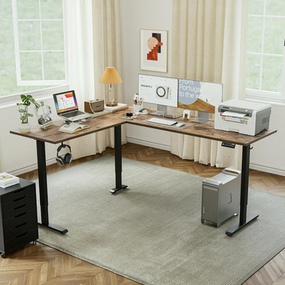 Agilestic L-Shaped Standing Desk Adjustable Height, Electric Corner Standing Desk, Sit Stand Up Desk, 75x61 inch Sit Stand Computer Table, Rustic Brown