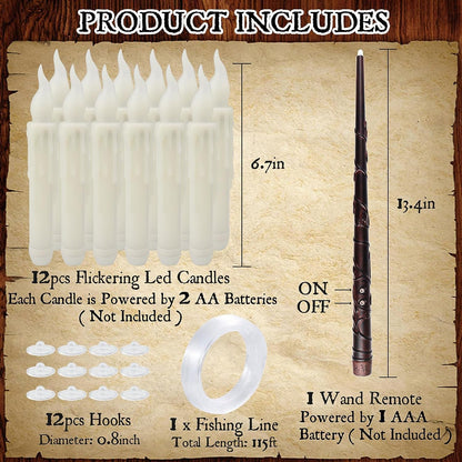 SOONEEDEAR Harry Floating Battery Operated Flameless Hanging Candle Lights with Potter Magic Wand Remote, Floating Candles with Remote, Hanging Decor for Home Classroom Birthday Party Church