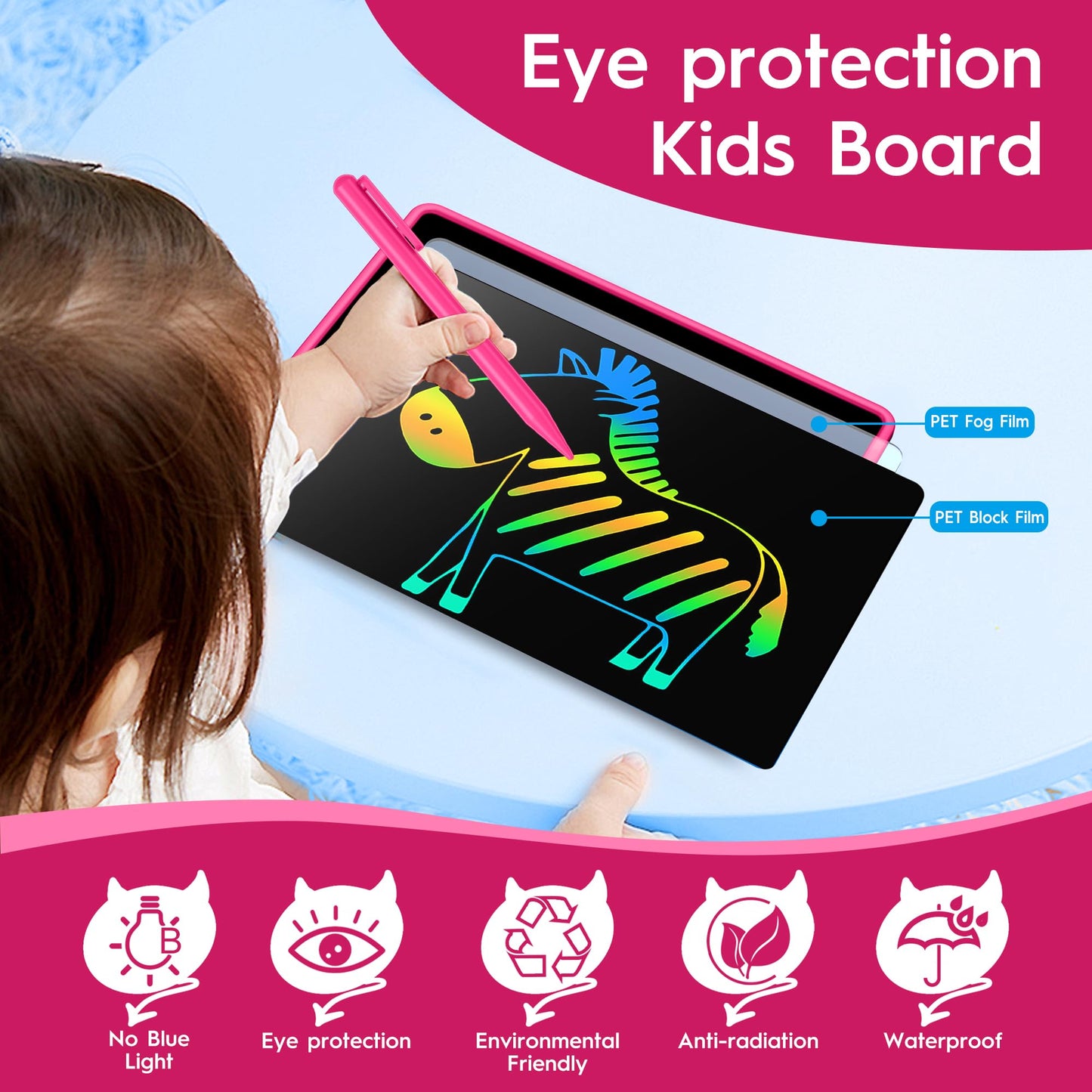 20 Inch LCD Writing Tablet for Kids, Children's Art Toys, Educational and Learning Drawing Kits, Birthday Gifts for Boys and Girs Aged 3-12+, Pink