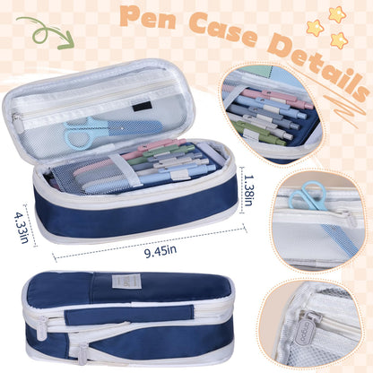 KOUDGY 49Pcs Book Annotation Kit - Aesthetic School Supplies with Cute Pen Case Highlighters Gel Pens and Marker, Sheets Transparent Index Tabs Sticky Notes Bible Study Supplies(Dark Blue)
