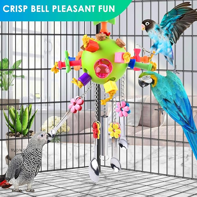 KATUMO Bird Toys, Parrot Pull Spoons Toys for Conure Cage Parakeet Cockatiel Quarker African Grey Mini Macaw Amazon Parrots Cockatoo Small to Medium Birds
