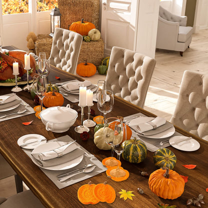 8 Pcs Crochet Pumpkins Coaster Handmade Knitted Drink Coaster Set Autumn Drink Cup Pad Mats Absorbent Bottle Mug Place Mats for Table Protection Fall Halloween Thanksgiving Themed Party Decoration