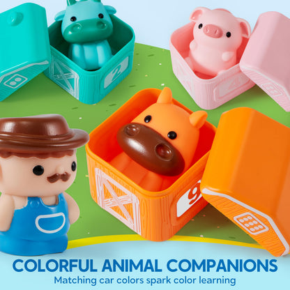 Play-Act Learning Toy for Toddlers 1 2 3 Years Old, Counting, Matching & Sorting Montessori Learning Farm Train Including 9 Farm Animals, Birthday Gift for Baby Boys Girls