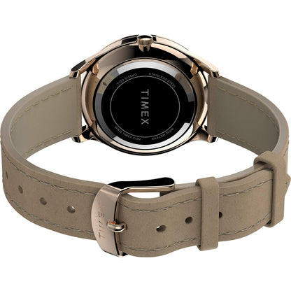 Timex Women's Modern Easy Reader 32mm Watch – Rose Gold-Tone Case White Dial with Beige Genuine Leather Strap