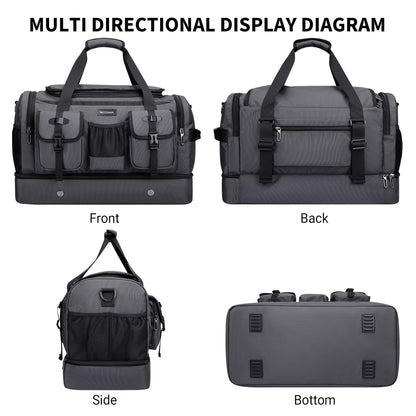WITZMAN Duffle Bag for Men Large Carry On Travel Mens Weekender Overnight Bags with Shoes Compartment for Sports Gym(B723 Silvery Grey)