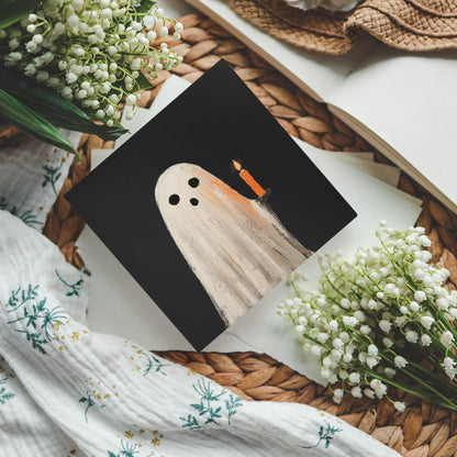 KFXHANGD Halloween Ghosts Wooden Box Sign Desk Decor, Fall Thanksgiving Decoration, Black Fall Ghosts Decoration for Home Office, Black Halloween Ghost Shelf Desk Decor 5x5 Inch