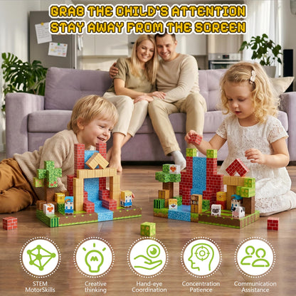 Fitrobust 200PCS Magnetic Building Blocks Set, Magnetic Tiles Kids Build Cubes STEM Game Toys, Build Forest World Set, Christmas Birthday Gifts for Boys & Girls Age 3 4 5 6 7 8 9 10, 0.78 in Size