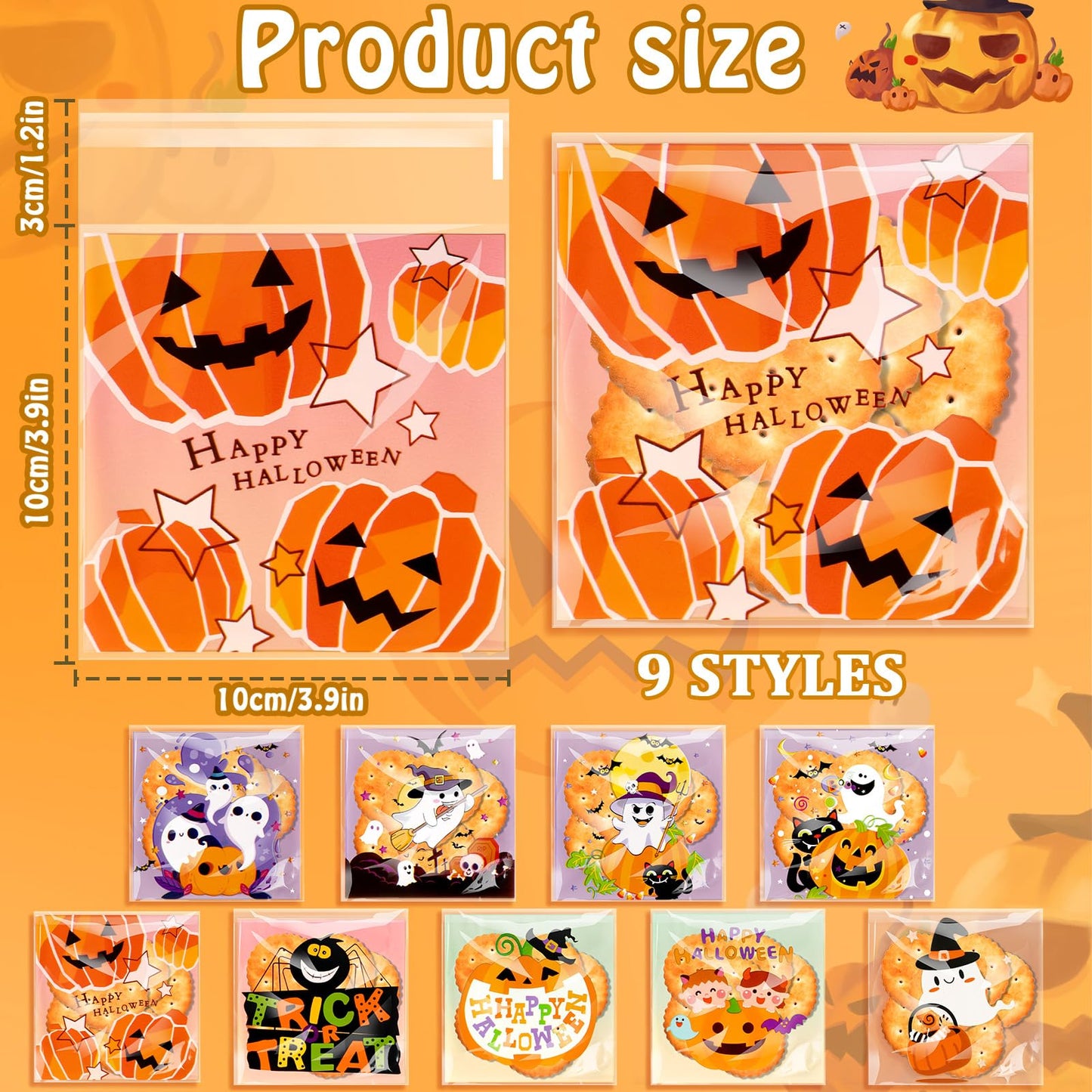 FEBSNOW 450pcs Halloween Ziplock Self Adhesive Candy Dessert Treat Bags