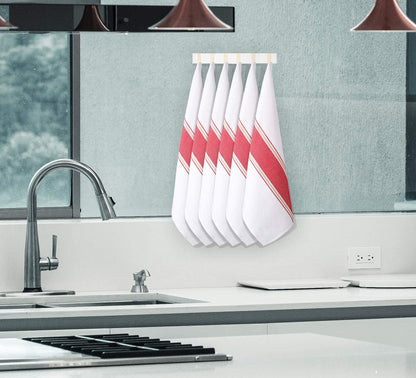 Goroly Home 100% Cotton Kitchen Dish Towel Set of 6 Pack, Highly Absorbent Quick Drying, Machine Washable and Reusable Ultra Soft Tea Towel with Hanging Loop for Cleaning Dishes, 20x28 Inch Red