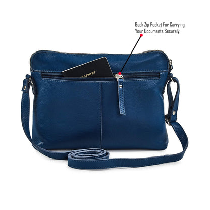 Leather Crossbody Bags for Women Small Soft Genuine Pebbled Sling Shoulder Handbag Crossover Purse with Full Adjustable Strap (Sapphire Blue Nappa)