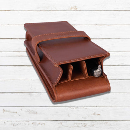 DiLoro Leather Triple Pen Case Pencil Pouch Holder for Three Fountain Ballpoint Rollerball Pens and Pencils (Bugatti Tan)