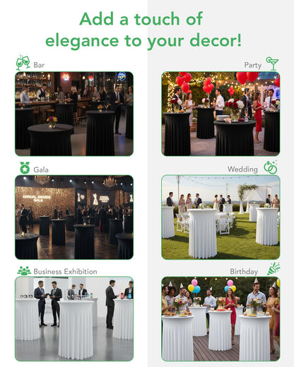 KeyWave Cocktail Table Tablecloth with Skirts - 32x43 Inch Wavy Spandex High Top Cocktail Table Covers, Ruffle Drape Highboy Tablecloth Reusable for Party Wedding Cake Standing Table, Black, 6 Pack