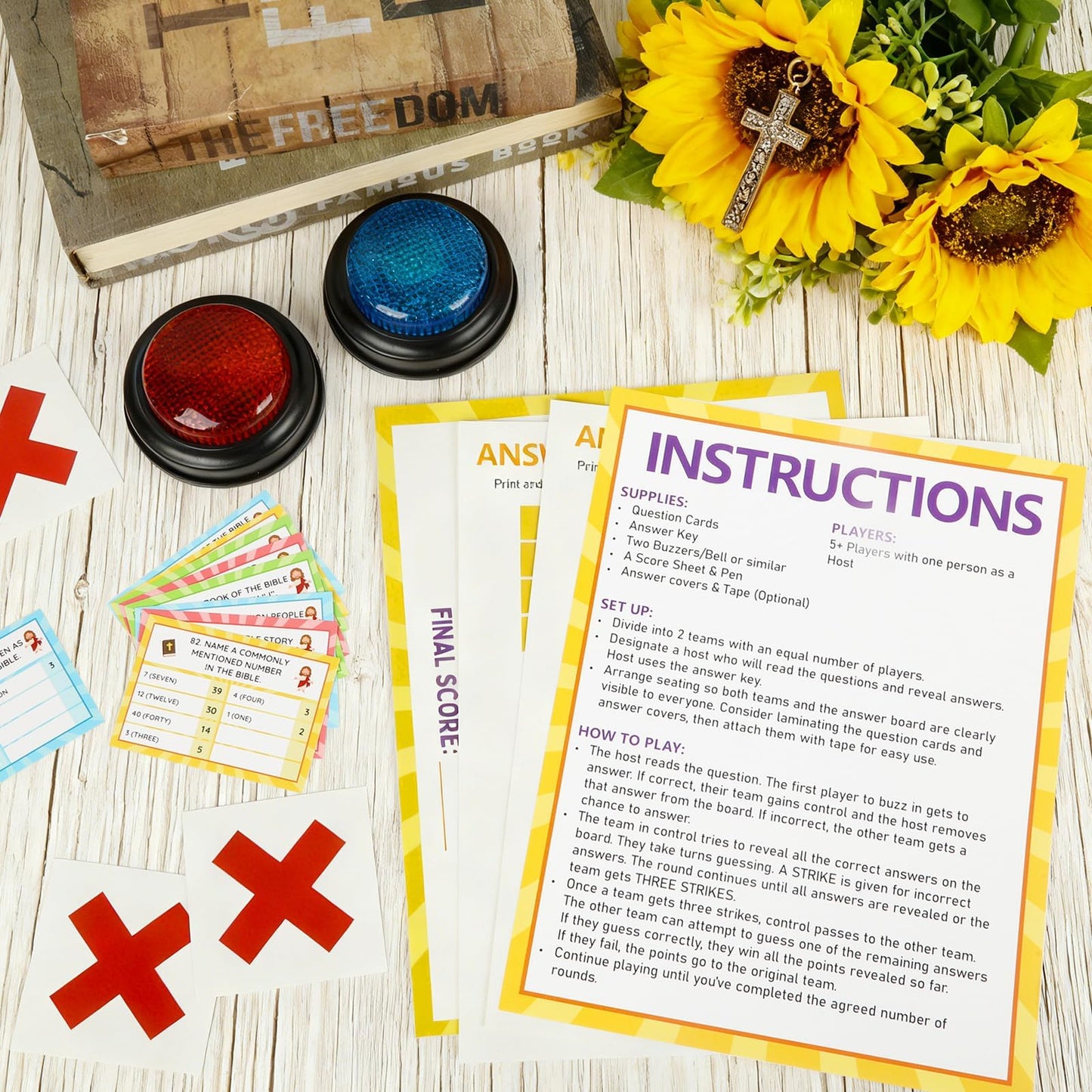 Christian Bible Feud Game with Buzzers Religious Trivia Card Game for Church Group Activities Bible Quiz Game for Family Game Night Christmas Party Classroom Team Building