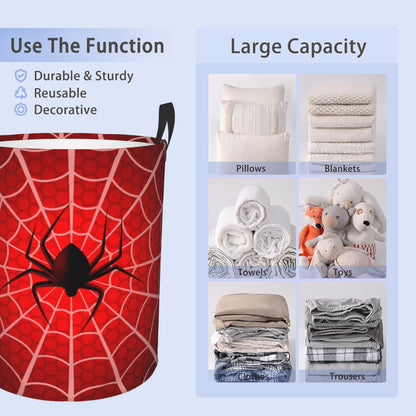 Laundry Basket, Dirty Clothes Basket, Foldable Waterproof Oxford Cloth Storage Basket for Bedroom, Bathroom, Clothes,Large Storage Basket Home Decoration(Red Spider Web)