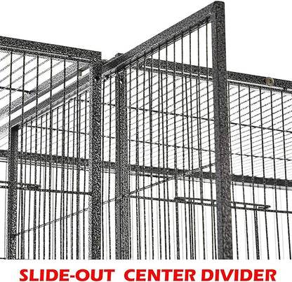 64" Extra Large Double Flight Bird Wrought Iron Double Breeding Cage Slide Out Divider 3-Levels Bird Parrot Cage Cockatiel Conure Bird Cage with Removable Stand on Wheels