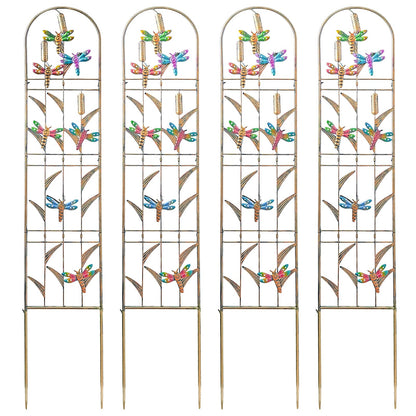 aboxoo Set of 4 Packs Dragonfly Metal Garden Trellis for Climbing Plants,Outdoor Decorative Flowers Arch Fence Trellis for Outdoor Patio,Garden,Lawn,Yard,Backyard,Wall Brackets,60'' H x 11'' W