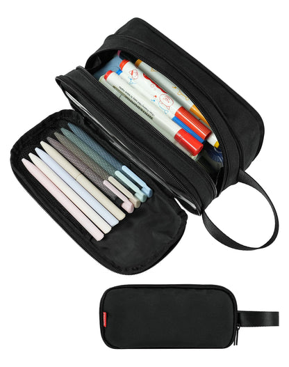 Fmeida Pencil Case Pouch Expandable - Extra Large Pencil Pouch Aesthetic Pencil Bag Office Stationery Organizer with Handle for Men Women Kids Back to School Supplies - Business Black