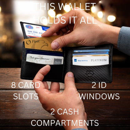 Stealth Mode Black Leather Bifold Wallet for Men With ID Window and RFID Blocking, One Size