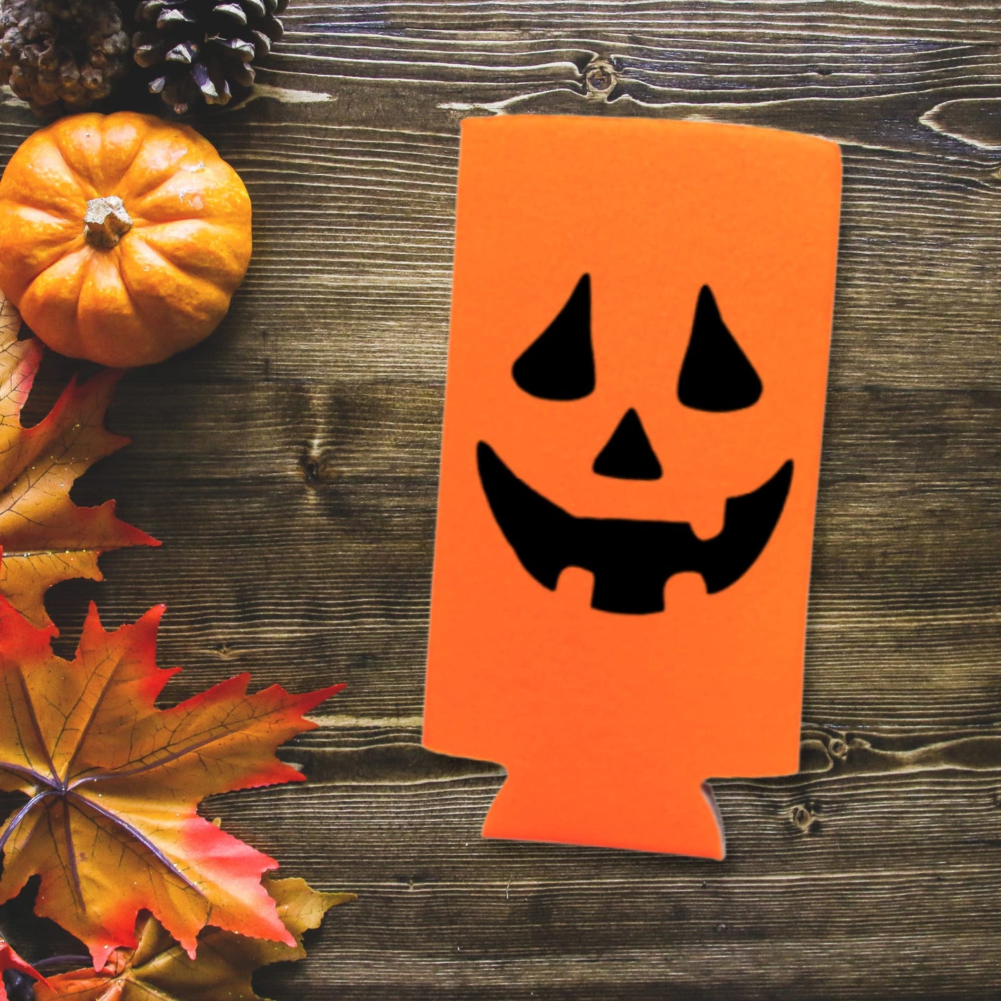 Halloween Jack-O-Lantern Slim Can Cooler - Halloween Skinny Coolies - Pumpkin Halloween Party Gift - Halloween Costume - Halloween Party (Orange)