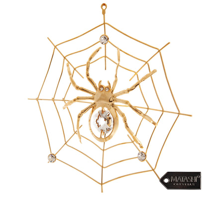 Matashi Christmas Decorations Spider On Web Ornament 24K Gold Plated Crystal Studded - Miracle Tinsel Legend Story,Tree Décor, Perfect for Christmas Gifts, Holiday Gifting, Seasonal Home Accents