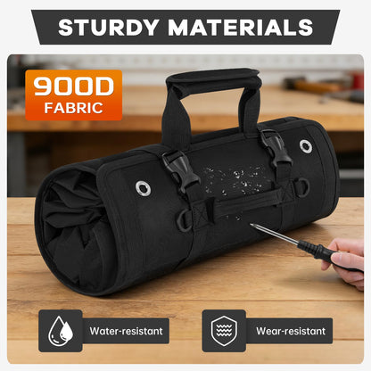 ANILD Roll Up Tool Bag Organizer, Heavy Duty Portable Tool Roll Organizer Bag with 2 Detachable Pouches, Father’s Day Gift, Gifts for Men, Electrician, Mechanic& Hobbyist (Black, Large)