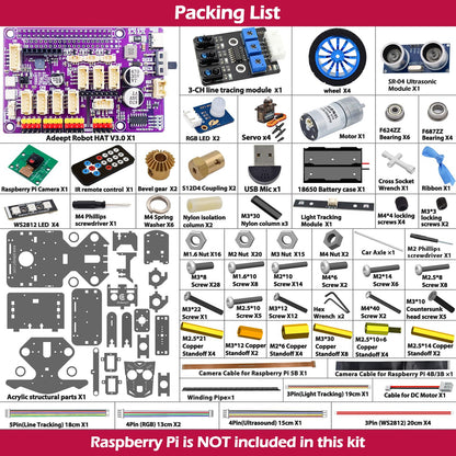 Adeept PiCar-B Mars Rover Smart Car Kit for Raspberry Pi 5/4B/3B/3B+, Obstacle Avoidance, Line Tracking, Light Tracing, Camera, Speech Recognition, Python, PDF Tutorials(Raspberry Pi NOT Included)