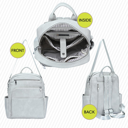 MMS Brands Antik Kraft Willa Vegan Leather Backpack (Grey) | Convertible Backpack Purse for Women | Vegan Leather Shoulder Bag | 13" L x 4" W x 14" H