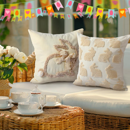Moucuny 2 Pcs Halloween Decorations Pillow Covers 18x18 Embroidery Tufted Cute Ghost Throw Pillow Covers Halloween Embroidery Home Decoration Cotton White Pillowcases Decor for Couch Sofa Bed Bedroom