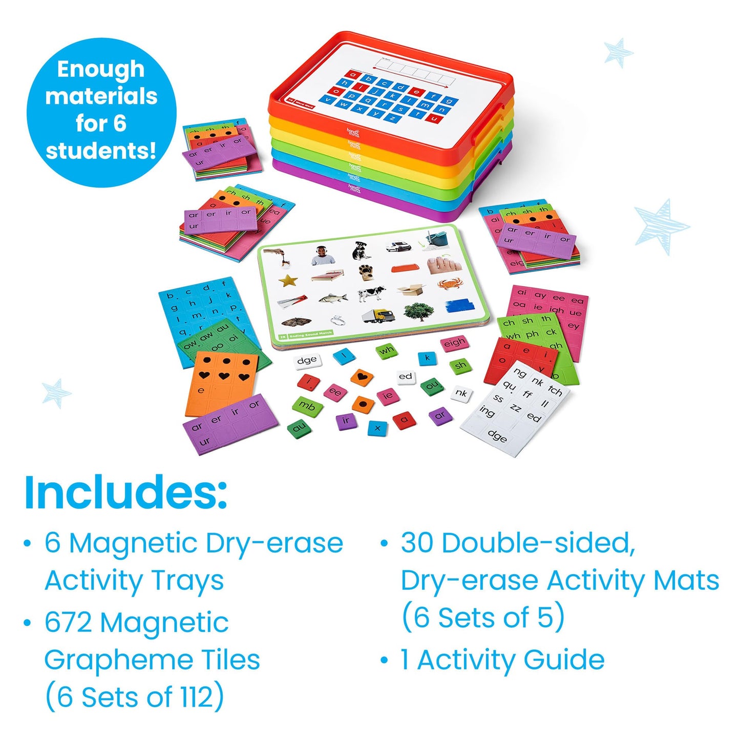 hand2mind Advancing Phonics Word Work Small Group Set, Magnetic Letter Tiles, Magnetic Letter Trays, Kindergarten Phonics Manipulatives, Phonemic Awareness, Science of Reading Classroom Materials