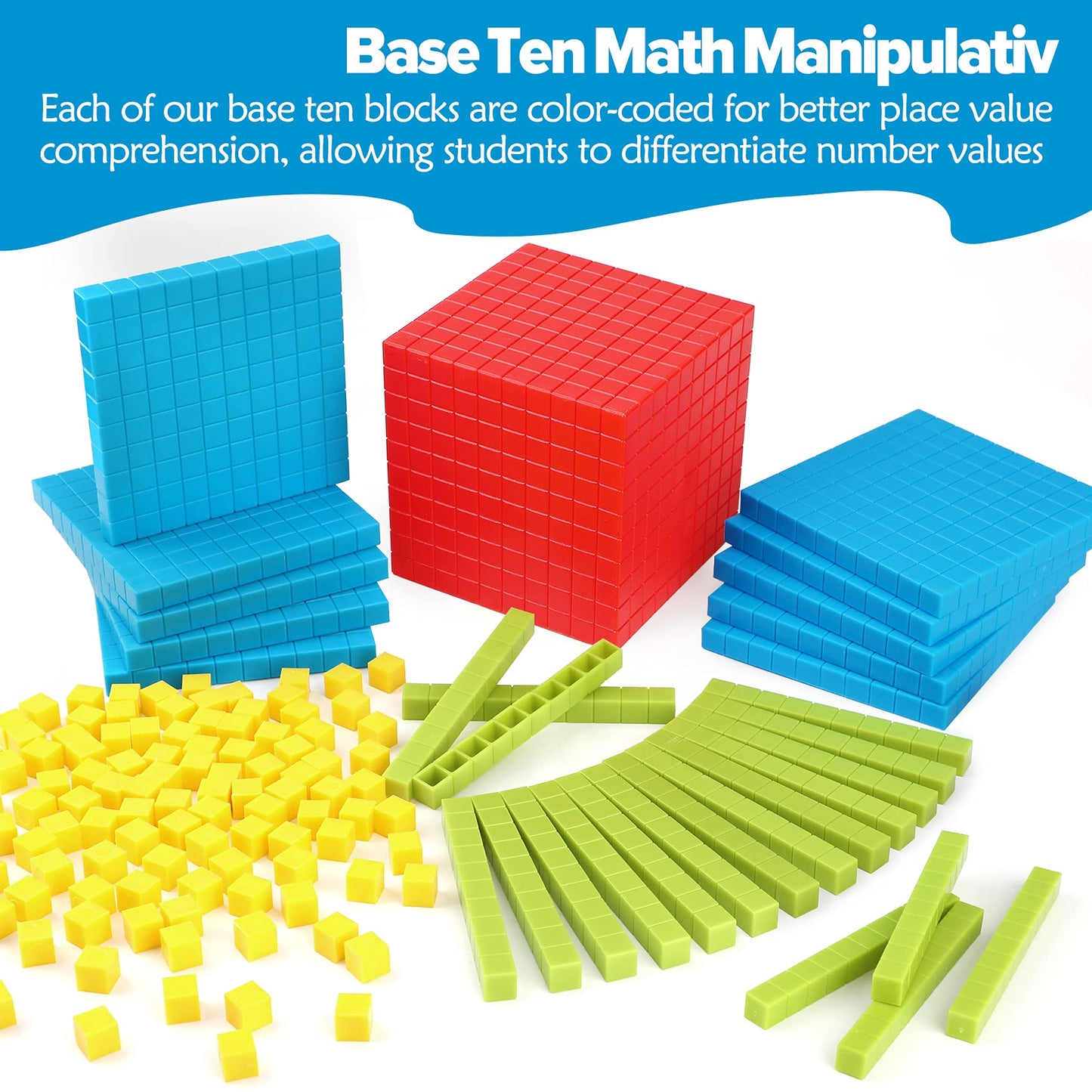 Torlam 131 PCS Base Ten Blocks for Math - Place Value Blocks, Plastic Base 10 Math Manipulatives 1st Grade, Math Counters, Math Cubes, Counting Cubes for Kids Kindergarten Math