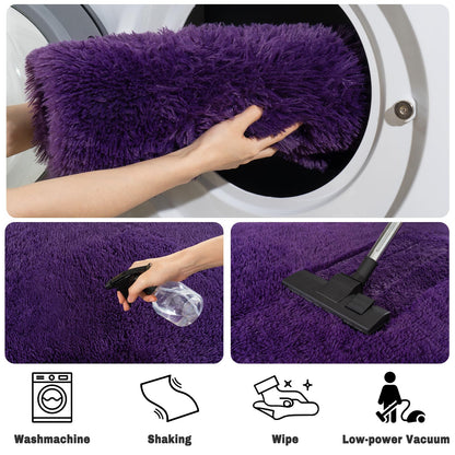 Soft Fluffy Area Rug for Bedroom, Purple Fuzzy Shaggy Oval Throw Rugs for Bedside, Non-Slip Cozy Plush Shag Carpet for Girls Kids Room Nursery Dorm Living Room, 2.6 x 5.3 Feet