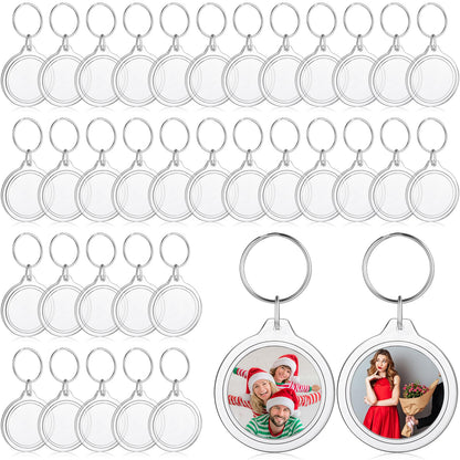 MTLEE 150 Pcs Round Photo Insert Keychain Clear Acrylic Picture Keychains Picture Frame Blank Photo Insert Keyring