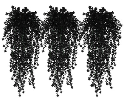 RECUTMS Black Hanging Flowers Faux Hanging Plants Black Artificial Hanging Plant Fake Greenery Faux UV Resistant Hanging Vines Plant for Indoor Outdoor Wedding Halloween Party Fall Wall Decor 3 Packs