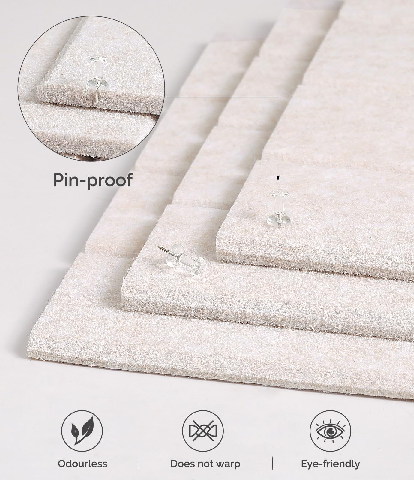 Bounmer Large Cork Board Alternative 48“ x 36”, 12-Pack Felt Bulletin Board Tiles with 60 Safe Removable Adhesive Tabs & 30 Pushpins, Cork Boards for Office Walls Decor (Oatmeal)