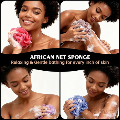 ARCH&M African Exfoliating Net Sponge Authentic, 53" Extra-Long Loofah | Quick-Dry Mesh Body Scrubber, Smoother Skin, Women and Men Daily Use, Gentle for Sensitive Skin, Travel Spa Gifts