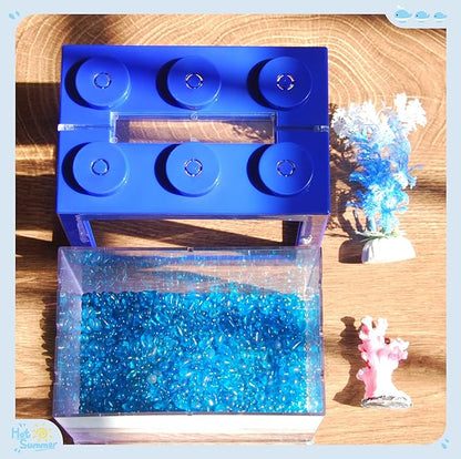Small Betta Fish Tank, Stackable Mini Fish Tank Aquarium Tank Kit, 3/5 Gallon Rectangular Fish Bowl with Aquarium Gravel Decoration, Tiny Cube Tank for Seaweed Balls Sea Monkeys
