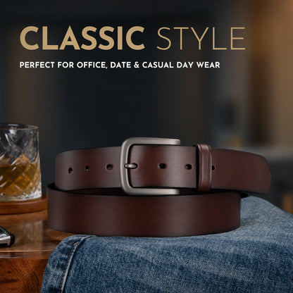 Buffway Men's Leather Belt,1.5" Handcrafted Top-Grain Leather – Durable,Comfortable,Suitable for Everyday Formal & Casual Wear - Size 38" Coffee