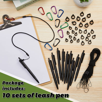 Lewtemi 10 Sets 24 Inch Pen Leash Pen Silicone Lanyard Holder for Clipboard Notebook Office Supplies (Black)