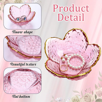 Quelay 8 Set Purple Flower Ring Dish Jewelry Tray with Box Greeting Card Small Glass Trinket Dish Tray for Earrings Jewelry Room Decor Bulk Appreciation Gift for Graduation Women Teacher Friends