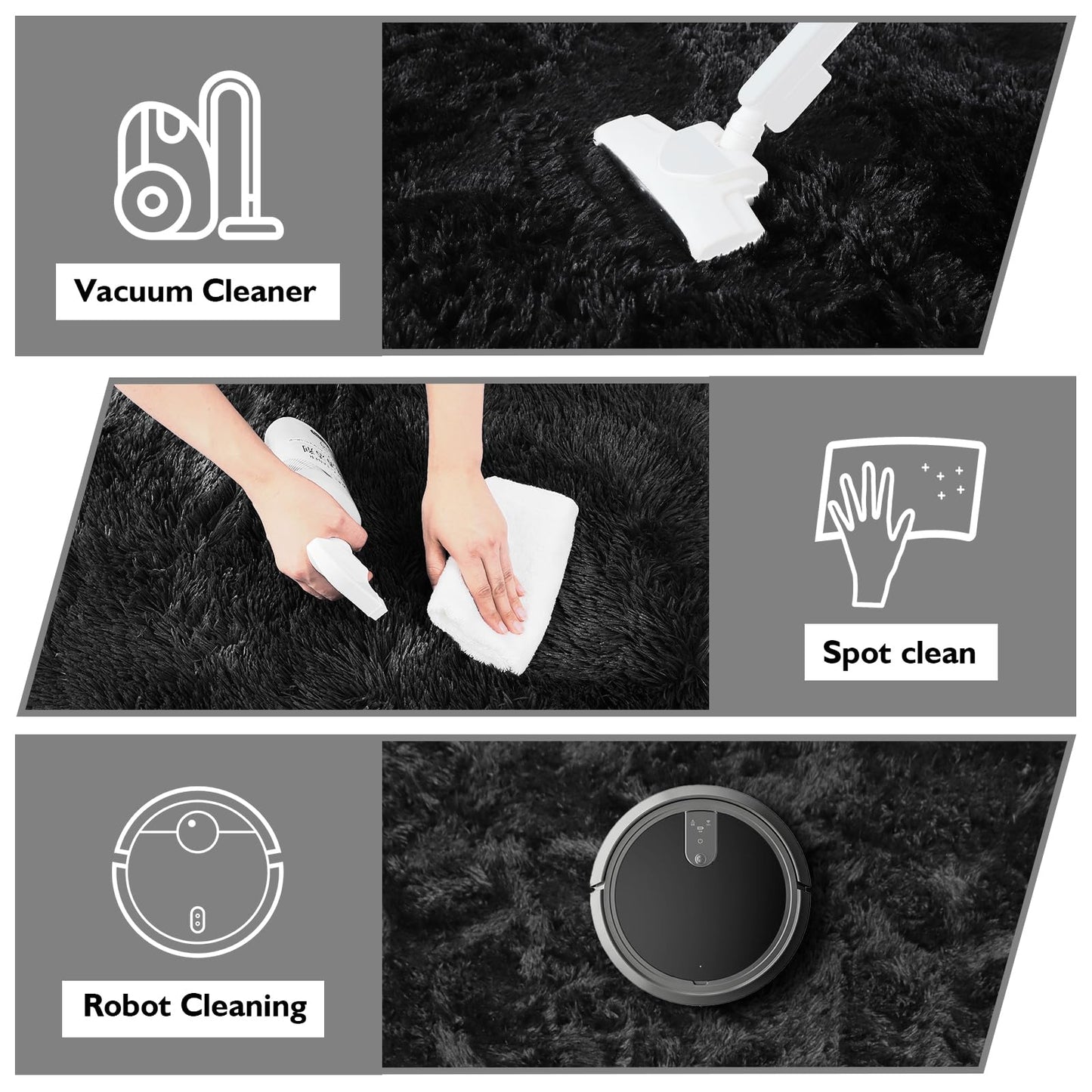8x10 Fluffy Area Rugs for Living Room,Shag Area Rug for Bedroom,Black Soft Fuzzy Rug Non-Shedding Indoor Plush Carpet for Bedroom Home Decor
