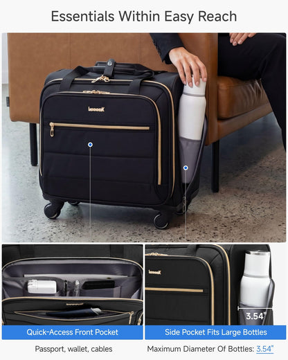 LUGGEX Rolling Laptop Bag with Wheels, 17.3" Soft Sided Laptop Rolling Briefcase with 4 Spinner Wheels - Lightweight Carry On for Business Travel Overnight (UDS-Core, Black, 18 Inch)