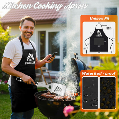 ROMANTICIST 26pcs Grilling Gifts for Men, Dad Gifts for Father's Day, Stainless Steel BBQ Grill Accessories Tools Set, Heavy Duty BBQ Utensils Kit with Apron, Thermometer, Mats in Aluminum Case Black