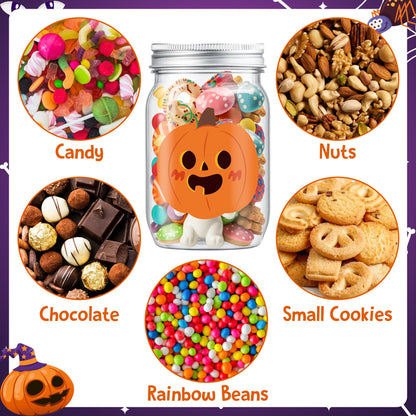 JAPBOR Halloween Candy Jars Containers - 14PCS Halloween Small Plastic Cookie Candy Jar with Lid Pumpkin Ghost Sticker Decoration, DIY Sugar Storage Dish Craft, Party Favor Gift Bottle Decor