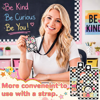 Gueevin 6 Pack Teacher Alarm ID Badge Holder, 4.2x2.8 Inch Smile Face Alarm Badge Holder for Educators, School Staff, Teacher Appreciation Gifts for School