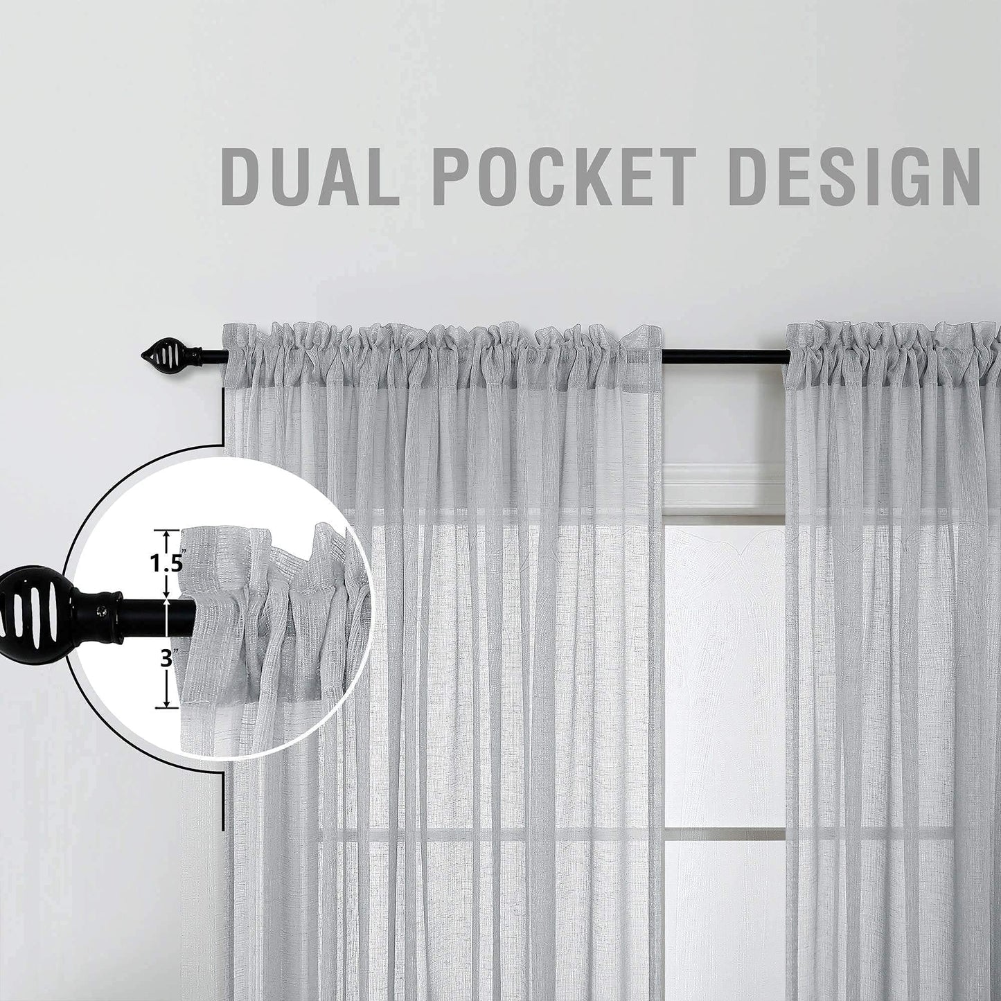 Light Gray Sheer Curtains Linen Textured Weave for Master Guest Bedroom 2 Panels Rod Pocket Modern Stylish Semi Sheer Drape Summer Curtain for Small Window Home Fashion 52 x 63 Inch Length Silver Grey