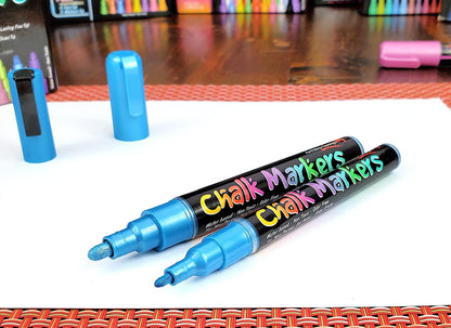 18 Metallic Chalk Markers - Double Pack of Both Fine and Reversible Medium Tip Liquid Chalk Pens Wet Erasable - Menu Boards, Glass, Windows, White Boards, Mirrors, Chalk Boards, Plastic